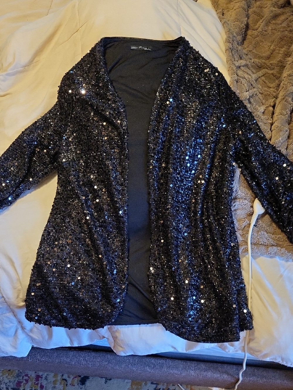 Black Sequin Open-Front Blazer by New York & Company